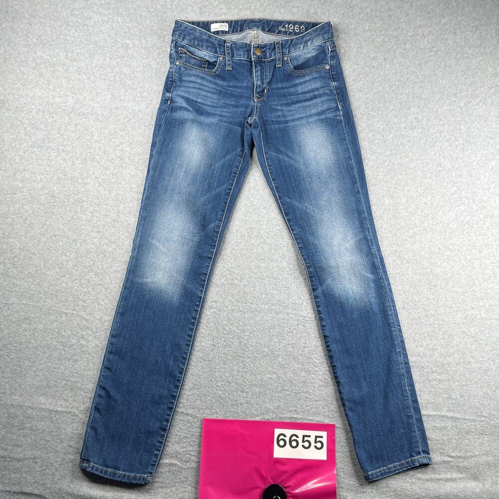Gap 1969 Always Skinny Denim Jeans Womes Size 6/28 Blue Distressed
